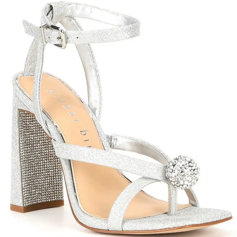 Gianni Bini Booker Glitter Fabric Disco Ball Rhinestone Thong Dress Sandals 9M